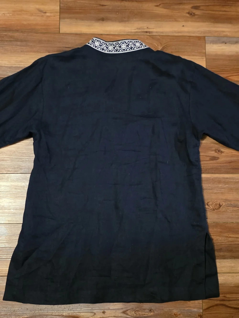 Tory Burch Linen Navy Tunic Swim Coverup with Embroidered Trim Size Medium